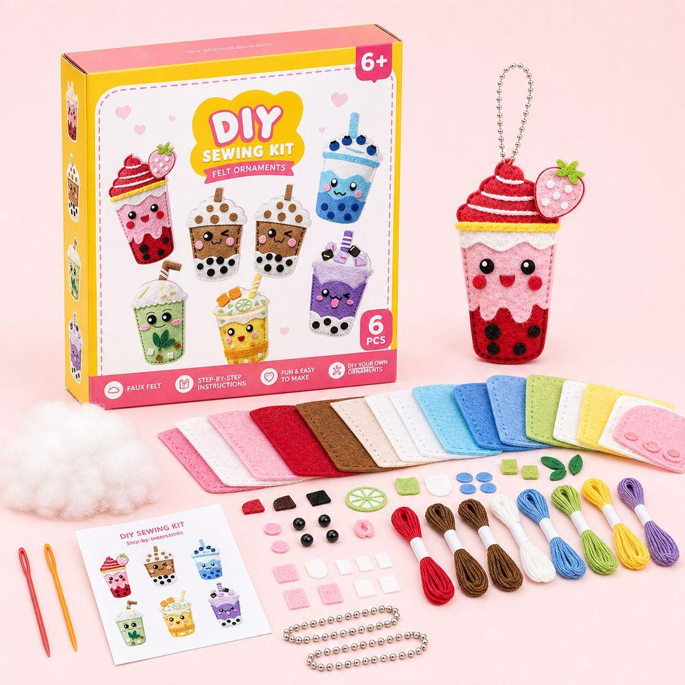 Pre-Punched Pieces Sewing Craft Set Cartoon Pattern Felt Ornament Kit  Kids Sewing Kit