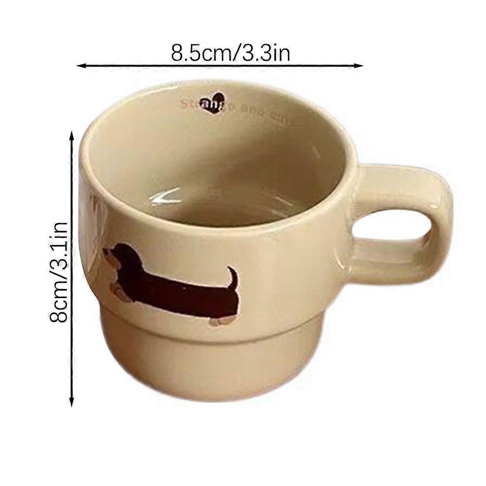 Cute Dachshund Puppy Stacking Mug - Hand-painted Ceramic Sausage Dog Coffee Cup