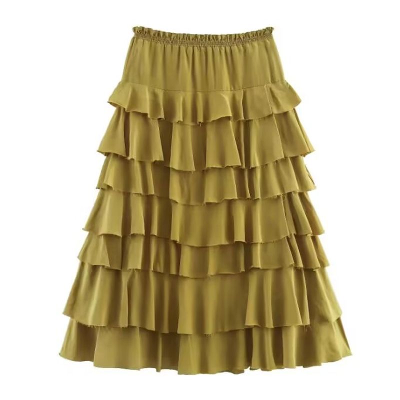 

Za New Fall Women s Clothing 2025 Fashion Wind Waist Stylish Laminated Decoration Midi Skirt Skirt 3118209 Yellowish Green S