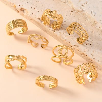 Fashionable Stainless Steel Ring Oil Pressure Hollow Open Ring Light Luxury Plated18k Gold Titanium Steel Jewelry Set