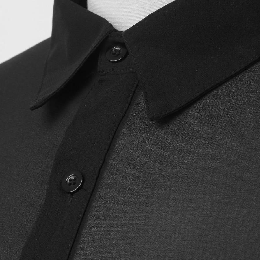 Thin  Lapel with Dense Mesh Personalized Long Sleeved Sexy See Through Men’s Casual Shirts