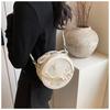 Retro Beige Embroidery Shoulder Bags Women Beaded Chain Round Leather Crossbody Bag Ladies Elegant Premium Luxury Design Bag New
