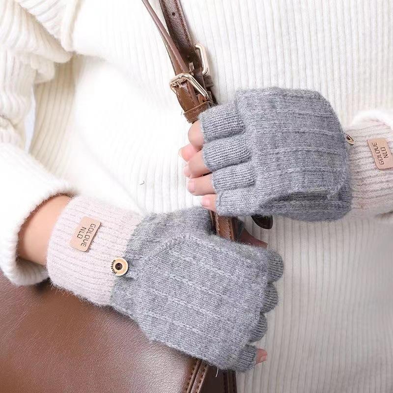 New autumn and winter couple cashmere half gloves gloves hand warmer flip warmer gloves jacquard gloves student finger writing