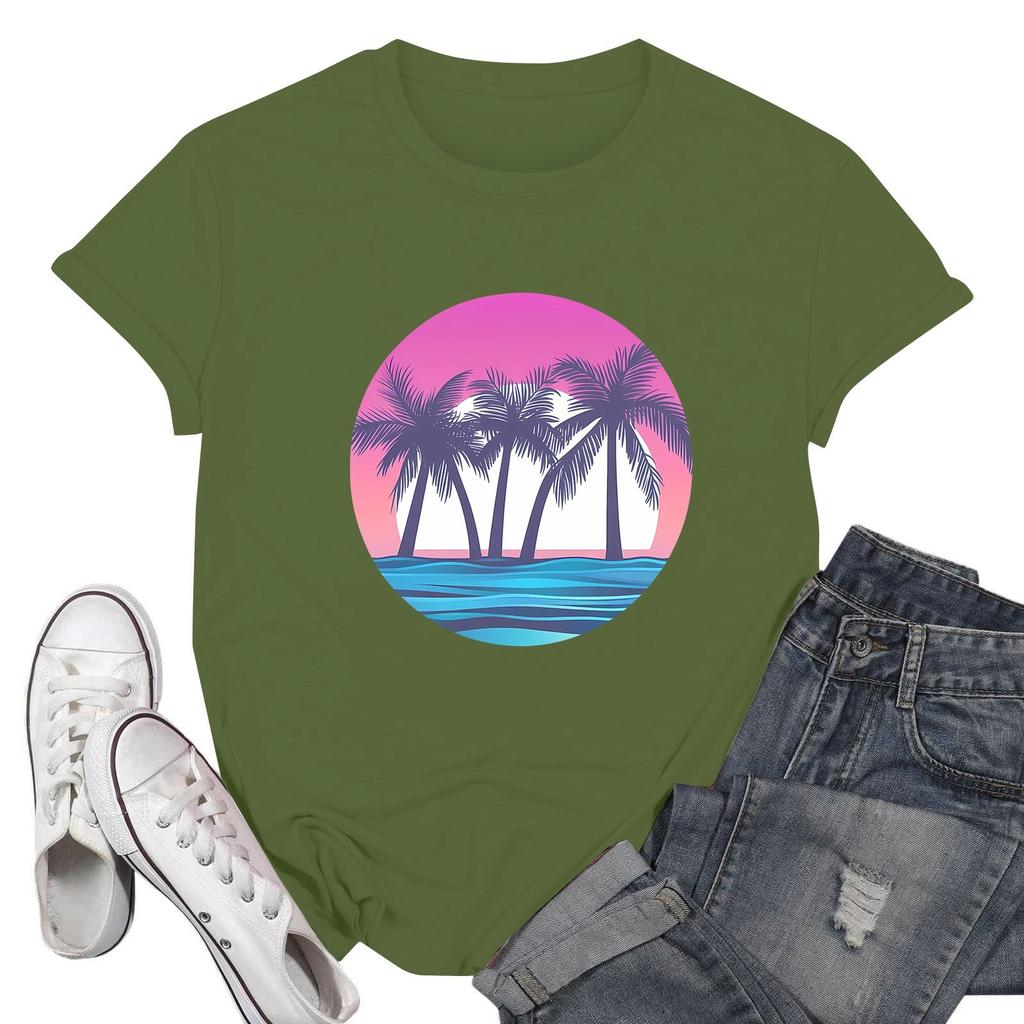 Women's Fashion Casual Printed Short Sleeve Round Neck Pullover Tops