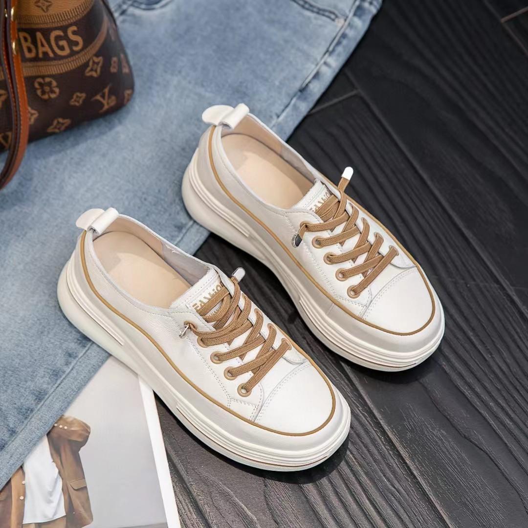 

The first layer of cowhide little white shoes women s spring new lightweight sports single shoes versatile platform casual board shoes 35 бежевый