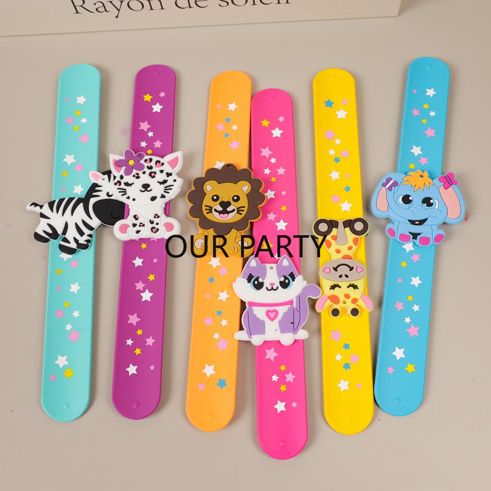 

6Pcs Cartoon Animals Silicone Snap Bracelet Wrap Wristband Toys for Kids Birthday Party Favors Pinata Fillers Goodie Bag