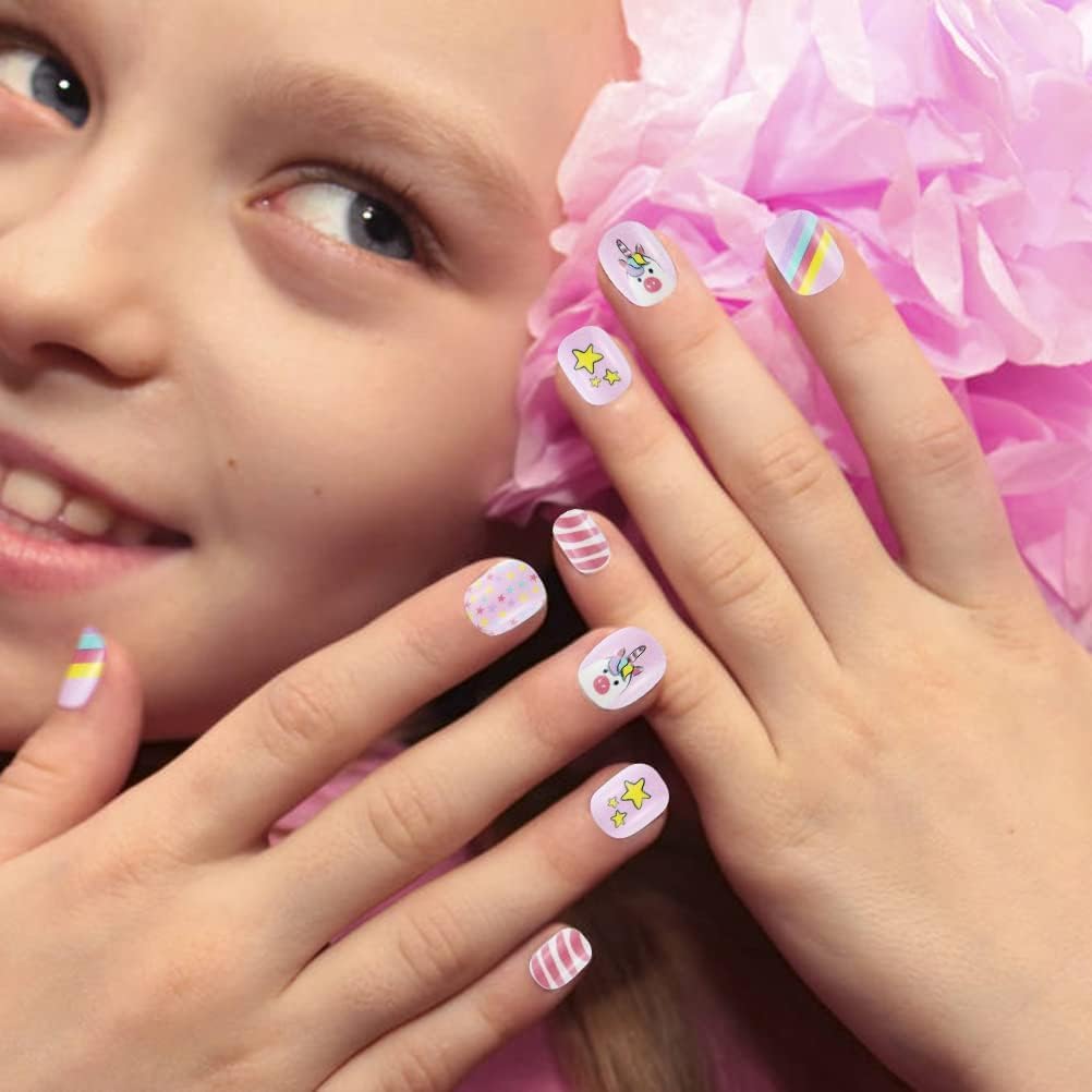 Girl's Press On Nail Children Acrylic Fake Nails, Lovely Press On French Nails for Girl's Christmas Gift Nail Design Decoration, Lightweight,Long