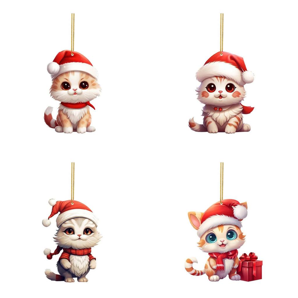 Christmas Cat Car Decor Acrylic Pendant For Holiday Vehicle Decoration
