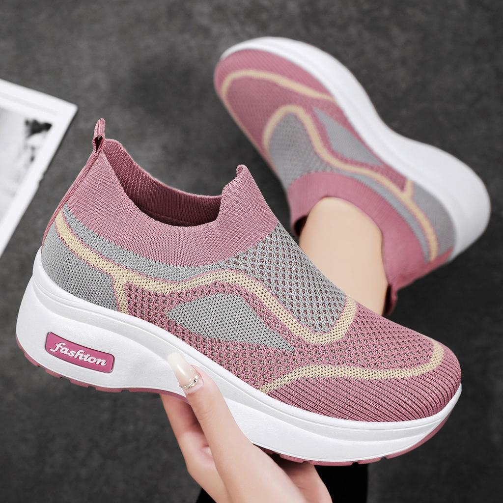 Women's Shoes, Thick-soled Height-increasing Shoes, Spring Fly-knitting Mesh Shoes, Casual Shoes, Single Shoes, Comfortable and Breathable