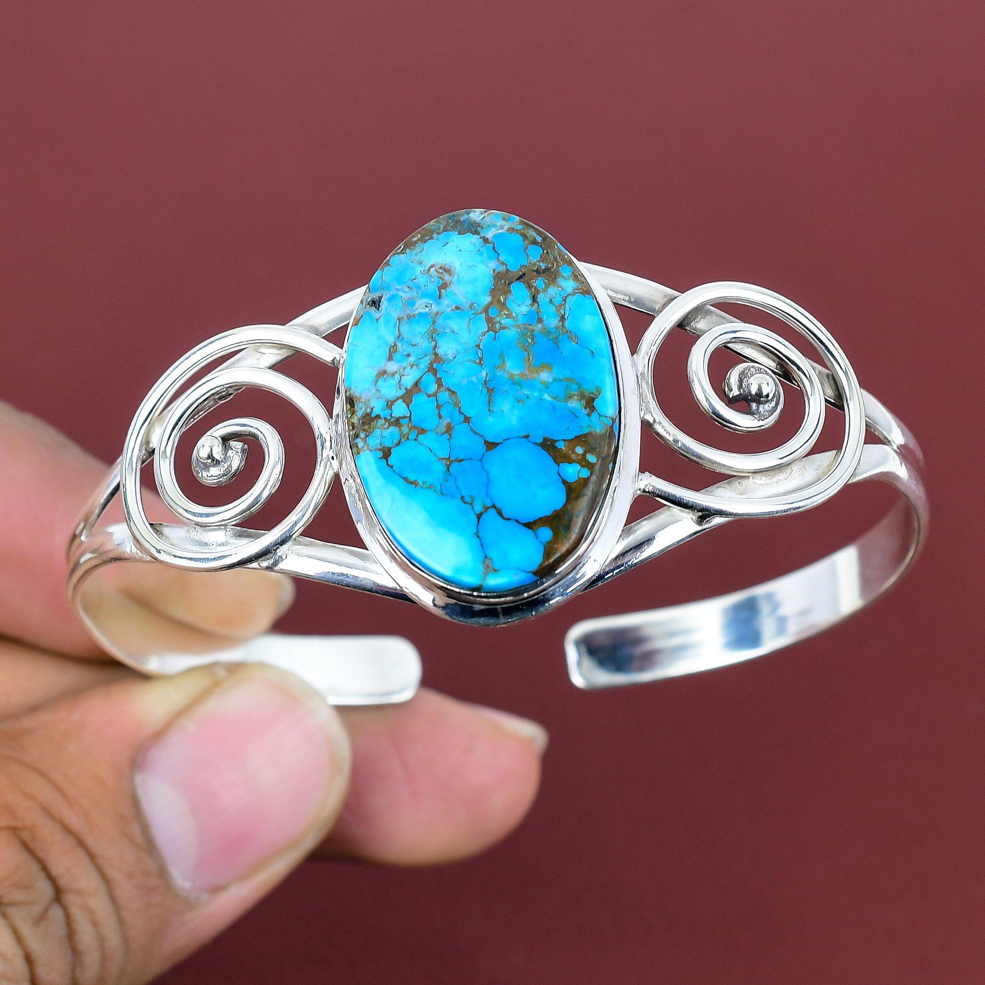 Tibetan turquoise cuff bracelet gemstone bangle handmade jewelry 925 sterling silver adjustable cuff bracelet designer jewelry gifts for her Adjustable