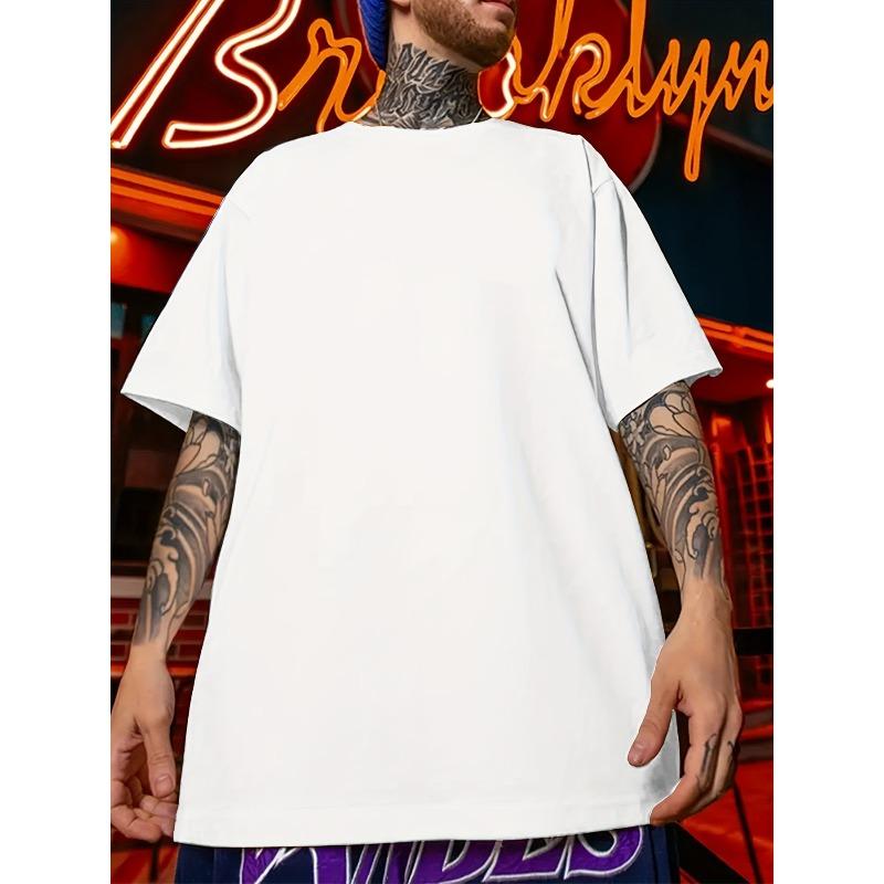 Fashion Men's Back Totem Graphic T-Shirt with Slogan - Stylish Crew Neck Short Sleeve Loose Fit T-Shirt , PLUS SIZE