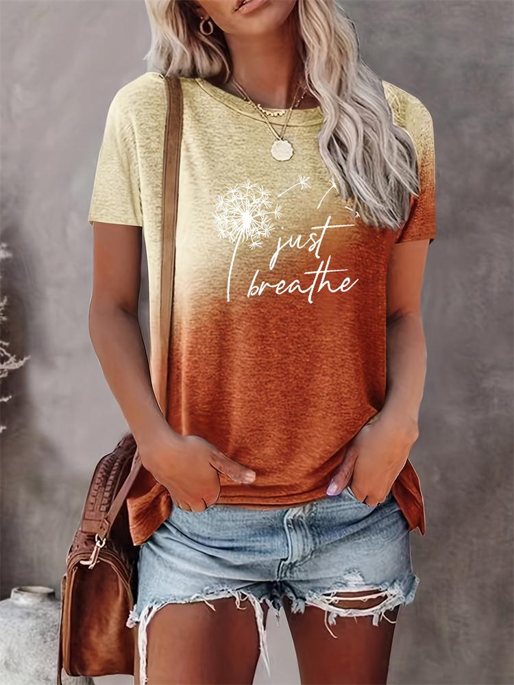 Dandelion Print Women's O-neck T-shirt Urban Street Fashion Women's Loose T-shirt Everyday Casual Elegant Short-sleeved Top