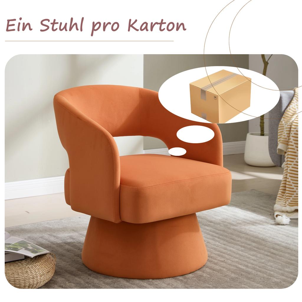 360-Degree Swivel Accent Chair, Comfortable Velvet Barrel Chair, Open Back, Soft Foam Padding, Metal Swivel Base for Living Room/Bedroom/Office