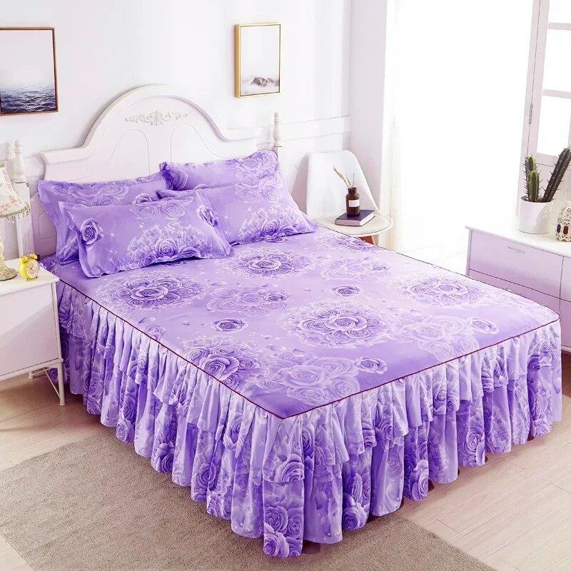 Lace Bed Sheet Skirt  Floral Printed Bed Cover Single/Queen/King Size Bedspread On The Bed (No Pillowcase