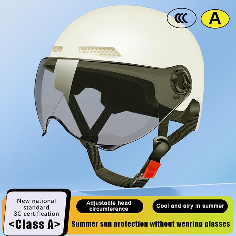 1 Piece 3C Certified Men'S And Women'S Adult Cartoon Electric Bicycle Motorcycle Half Helmet With Goggles Bicycle Safety Helmet