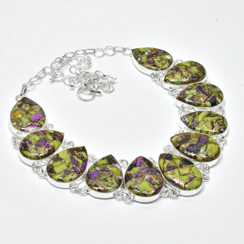 Naturkupfer Stichtit Edelstein Handgefertigt 925 Sterling Silber Schmuck Kupfer Stichtit Halskette Armband Set, Antikes Schmuckset, Geburtstagsgeschenke