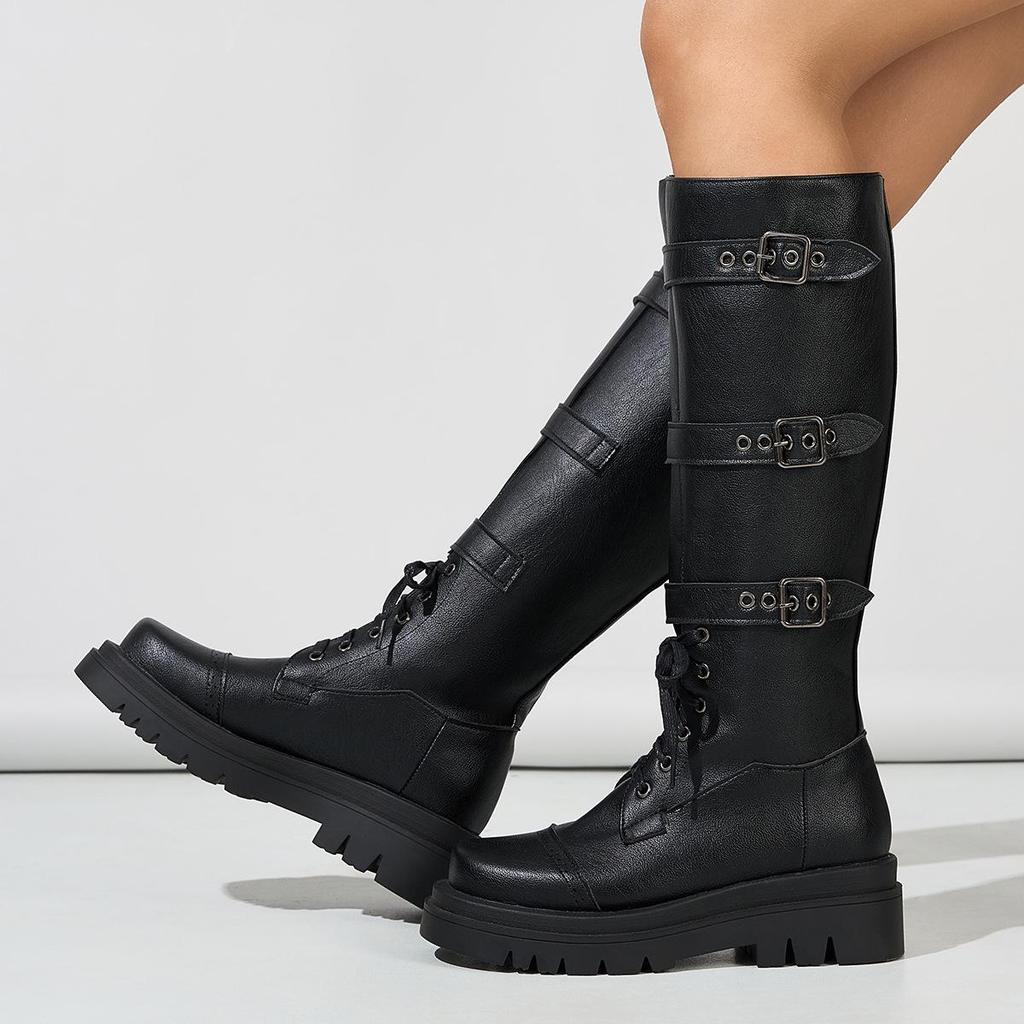 Merade Waterproof Leather Cowboy Boots: Children's & Women's Autumn Riding Boots with Thick Platform Sole