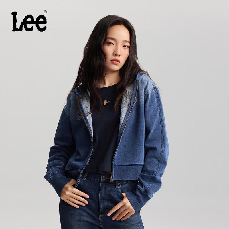 Lee Women s Patchwork Logo Hooded Cardigan Sweatshirt S