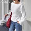 JPNTKY Women's Fashion Casual Solid Color Print Long Sleeve O-Neck Blouses & Shirts Unique Design