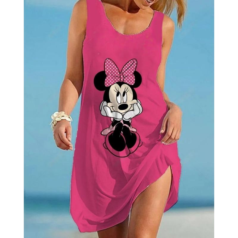 Disney Mickey Minnie Slip Dresses Summer 3D Print Clothing Cartoon Women's/Kids Beach Dress Cute Sling Beach Cool Top