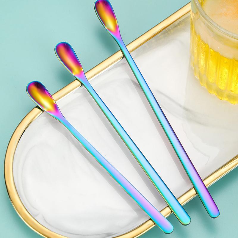 1Pc Stainless Steel Long Handle Stirring Spoon Coffee Tea Spoons Dessert Spoon Stirring Rod Tiny Spoon Kitchen Accessories