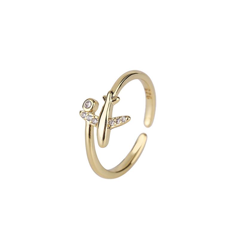 ANENJERY Zirconia Airplane Open Rings for Women Sweet Simple Fashion Daily Jewelry Anillos Mujer