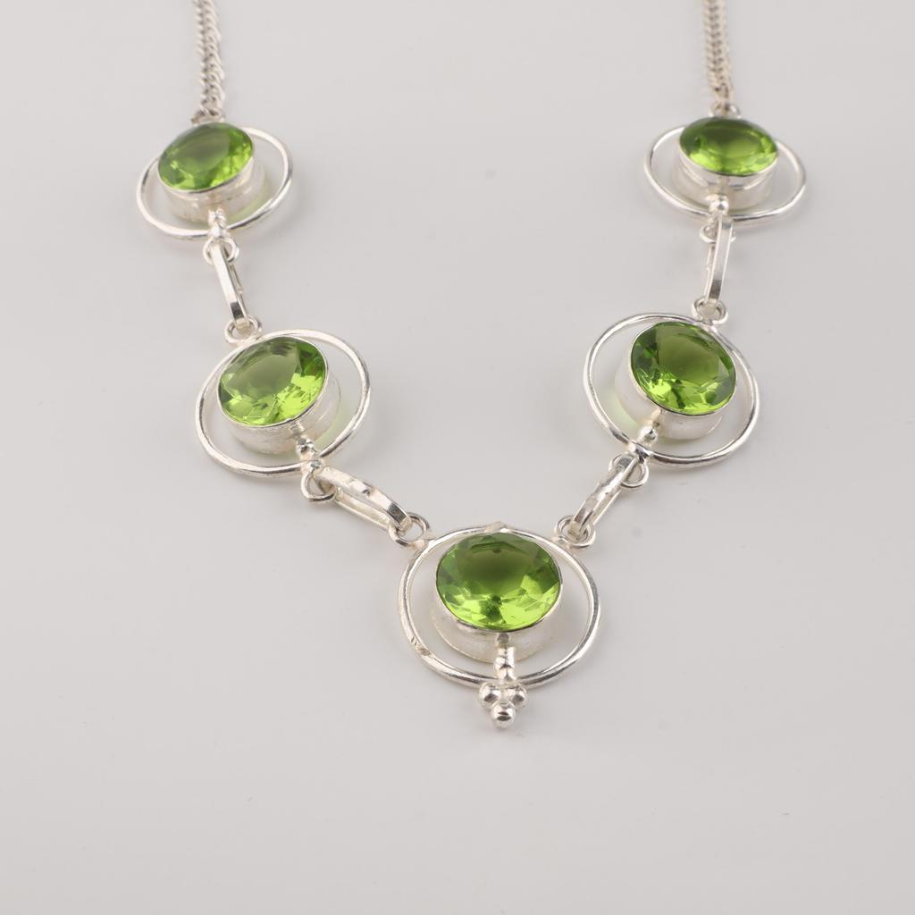 Peridot Ädelsten Silver Halsband 16-18" , 925 Sterling Silver Handgjorda Smycken, Partywear Halsband, Peridot Halsband Gåva Till Kvinnor RN-2-6