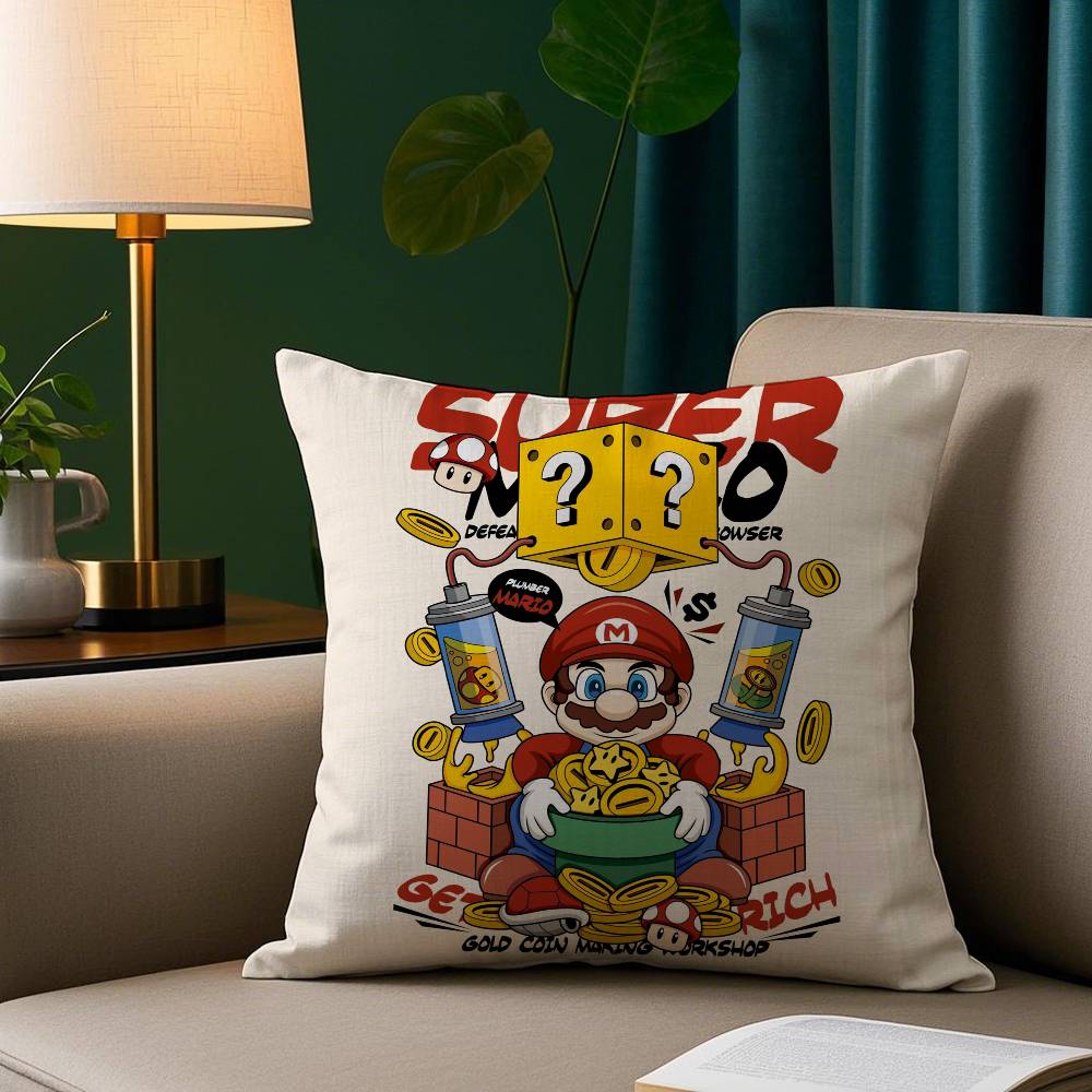 Cartoon M-MarioS Game Pillow Case Plush Fabric Soft Pillowcase Double Sided Print Sofa Cushion Cover Throw