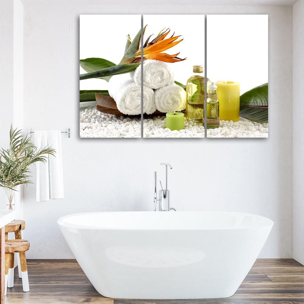 Three Piece Picture Canvas Print Towel Flowers Oil