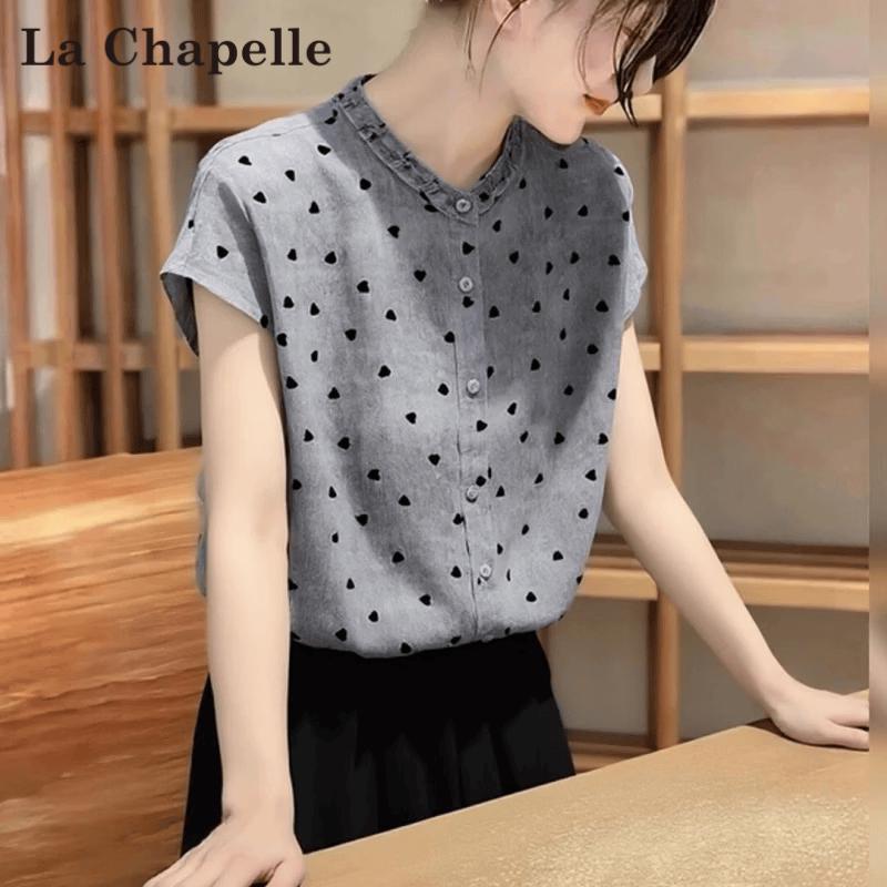 La Chapelle Women s Polka Dot Three-Quarter Sleeve Blouse 2XL серо голубой