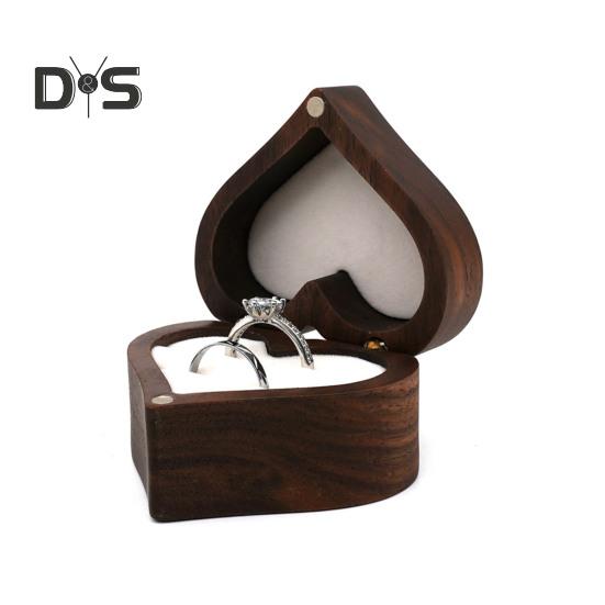 

Деревянная подарочная коробка для колец в форме сердца с мягкой подкладкой, портативная персонализированная винтажная деревянная шкатулка для украшений, держатель для обручального кольца G