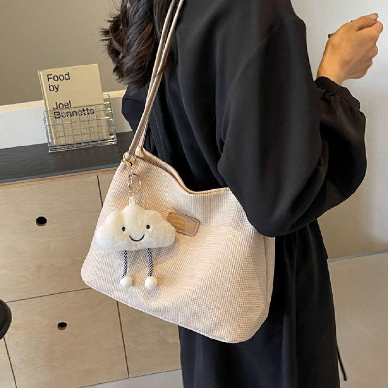 

Women s High-End Textured Shoulder Bag - Fashionable, Versatile, Commuter Bucket Tote Double-layer Thicker PU with Lining