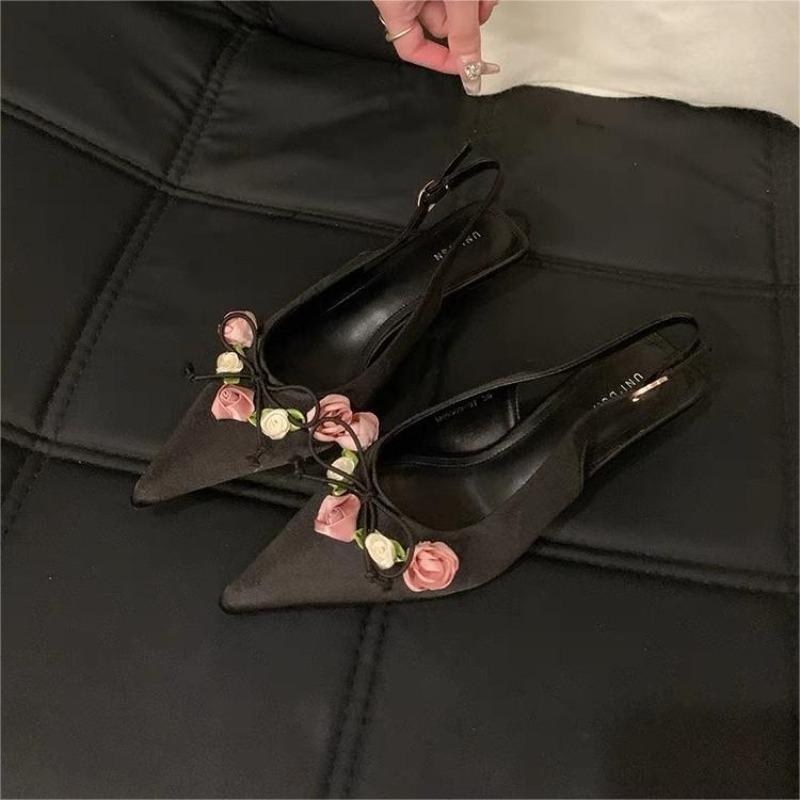 Neue Frühling- und Herbstmode Blume Süße Spitze Flacher Mund Schleife Nadel Schnalle Lässig Dünne Hohe Ferse Damenschuhe
