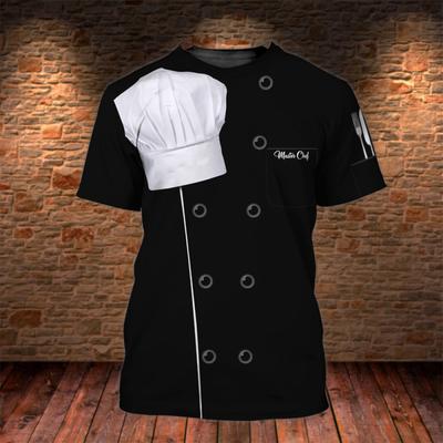 Men's T-shirt Kitchen Utensils Print High-quality Men's Top Everyday Casual Clothing Chef's Work Clothes Short-sleeved T-shirt