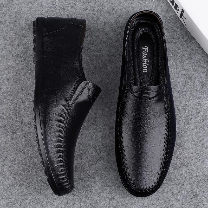 2259 Men'S Shoes Loafers Leather Shoes Foot Cover Cowhide Surface One Pedal Flat-Soled Handmade Casual Shoes Large Size Single Shoes