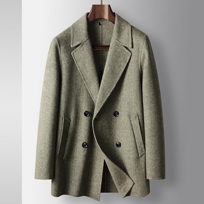 

Осенне-зимняя двубортная шерстяная куртка для среднего и молодого возраста, теплое шерстяное пальто ручной работы с двумя сторонами 195 зелёный