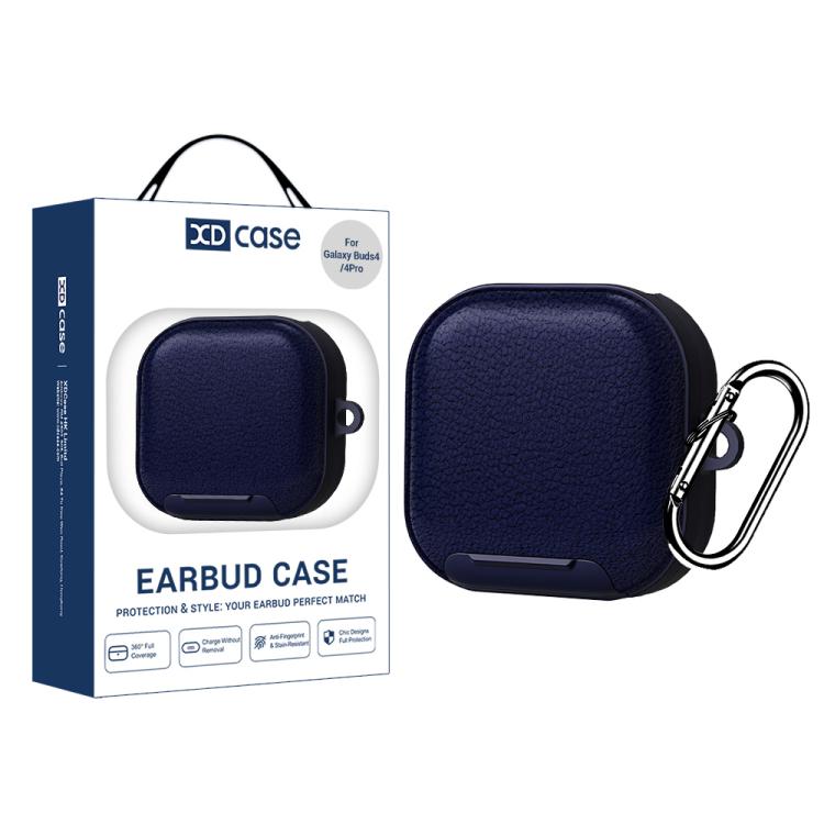 XDcase Lychee Texture Earbuds Case with Holder For Samsung Galaxy Buds4 / 4 Pro темно-синий