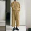 INCERUN Two Pieces Autumn Men Long Sleeve Pullovers Long Pants Casual Corduroy Sets Outfits