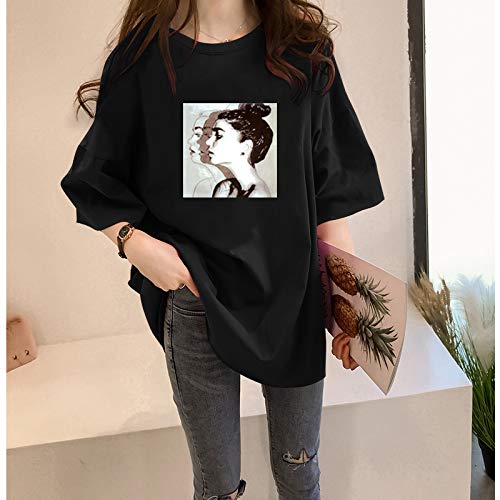 Qianqian Women's Oversized T-Shirt, Short Sleeve, Loose Fit, Cotton, Korean Style, Harajuku Style, Summer (Rose), One Size Fits All
