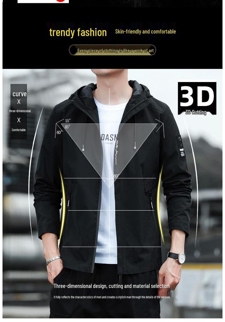 Men's Trendy Windproof Hooded Jacket for Autumn/Winter Outdoor Sports