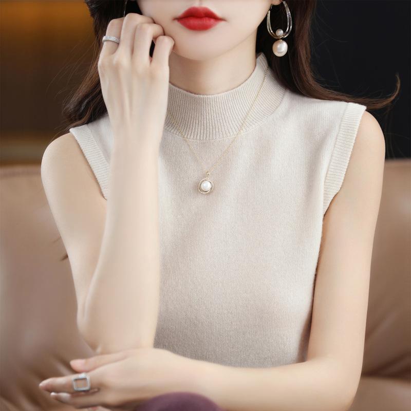 INDFS Women's Fashion Casual Summer Spring Solid Color Print Sleeveless Half Turtleneck Blouses & Shirts