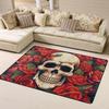 Non-Slip Doormat Low Profile Floor Mats Sugar Skull Rose Area Rug Entrance Mat Machine Washable Carpet for Bedroom Dining Room