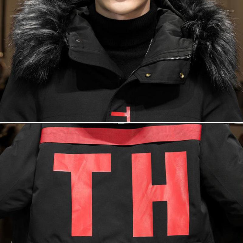 Large Fur Collar Down Jacket Men's Winter Thickening Cotton Jacket Mid-length Hooded Outwear Casual Jacket Wild Zipper Warm Down Coats