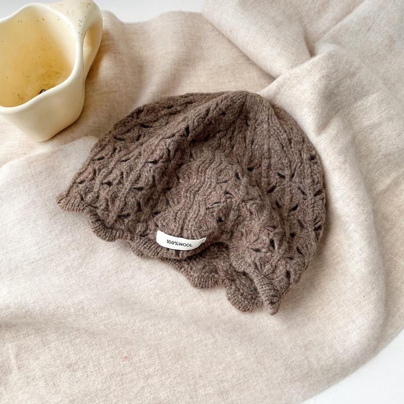 Wool knitted stacking hat women's autumn and winter new warm high-end solid color crimped ear protector wool hat