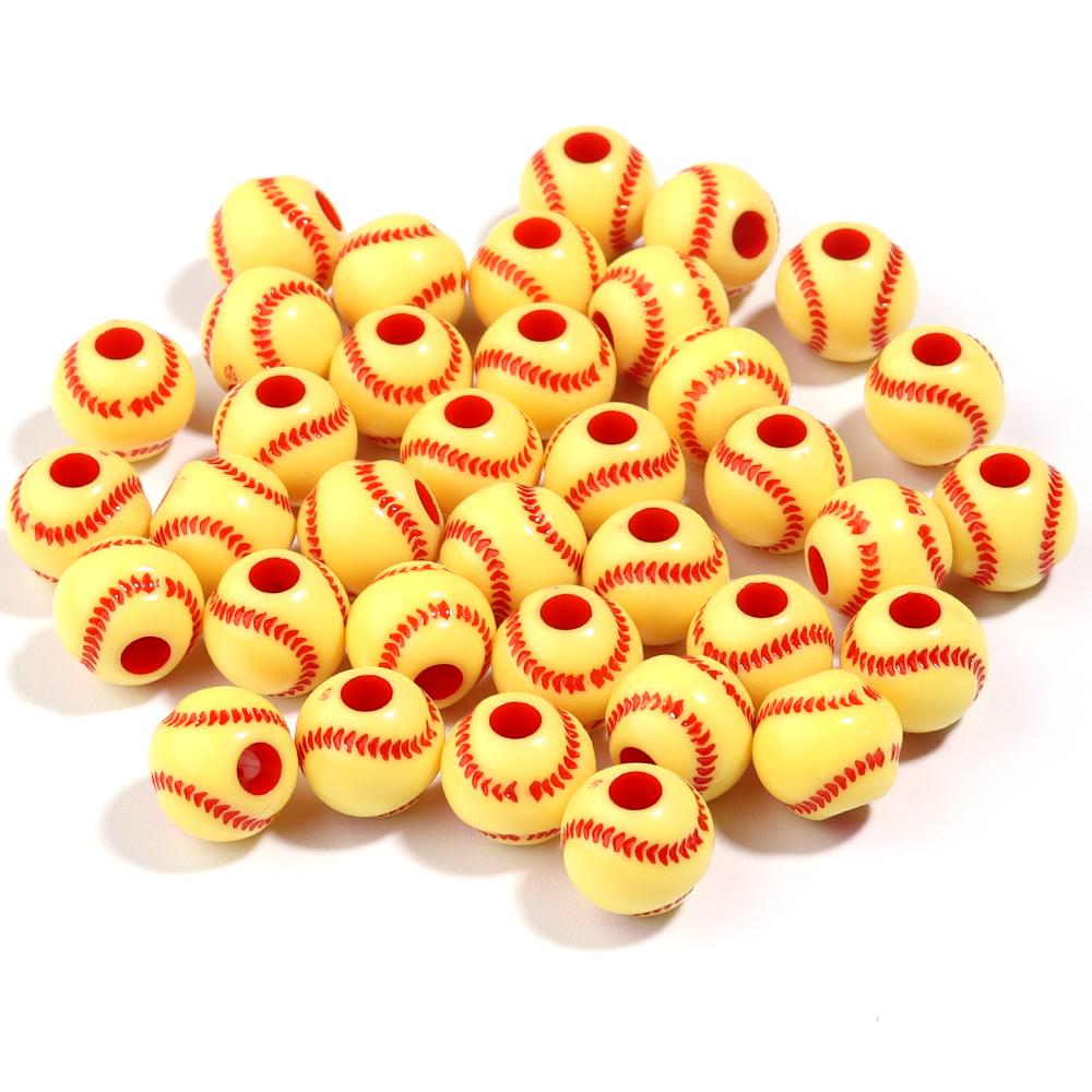 Wholesale  Acrylic Football Beads Basketball Soccer Ball Charms Round Loose Beads With Hole Bracelets Jewelry Making Supplies