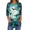 Women's Fashion Loose Button Collar Halloween Print Long Sleeve T-Shirt Top Pullover
