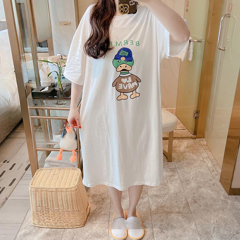Loose Large-sized Round-neck Short-sleeved T-shirt Dress for Women, Long Summer New Laid-back Style Dress for Women, Knee-length Sleeping Dress