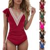 Women's Lace V-neck Ruffled One-Piece Swimsuit