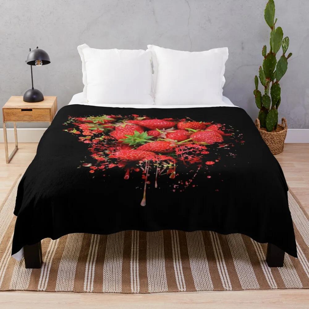 Fresh Strawberry Fruit Flannel Throw Blanket For Sofa Couch Bed Living Room Blanket King Queen Size Super Soft Warm Lightweight