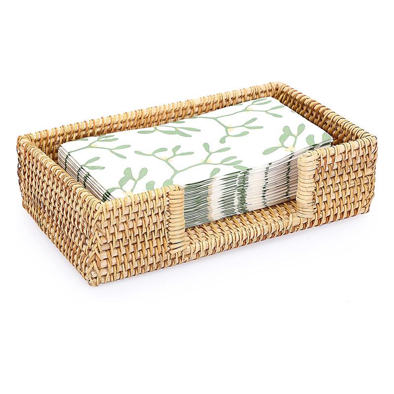Tissue Box Holder Handwoven Storage Basket Rustic Country Style Natural Straw Weaving for Home Kitchen Dining Table Organizer